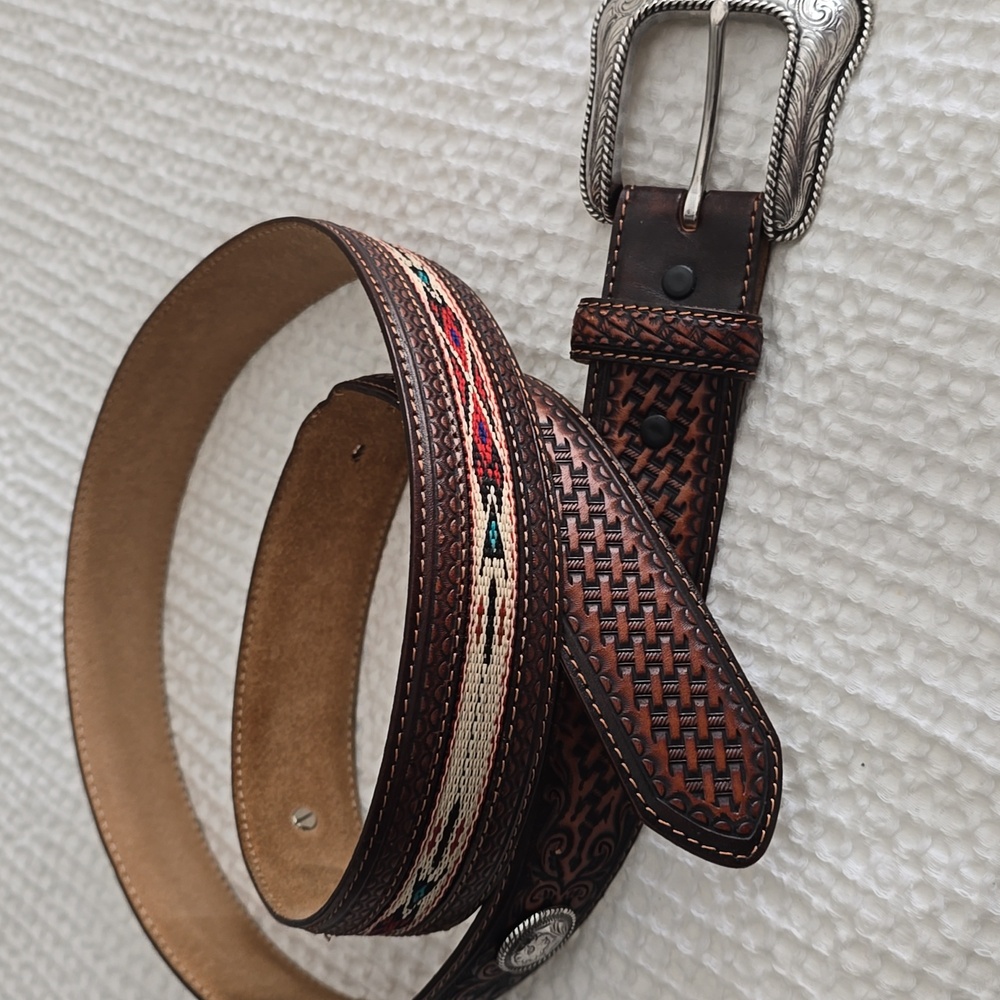 JUSTIN WESTERN Leather Belt with Silver Buckle Size 44